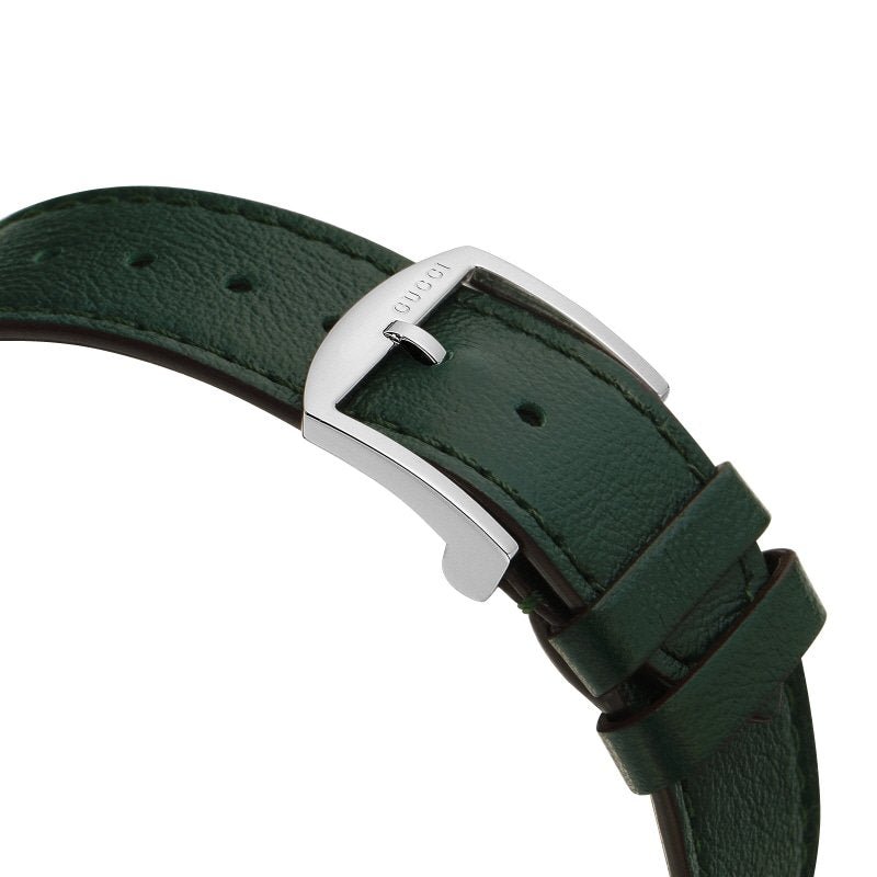 Gucci Grip Silver Dial Green Leather Strap Unisex Watch - YA157412 Watches Gucci   