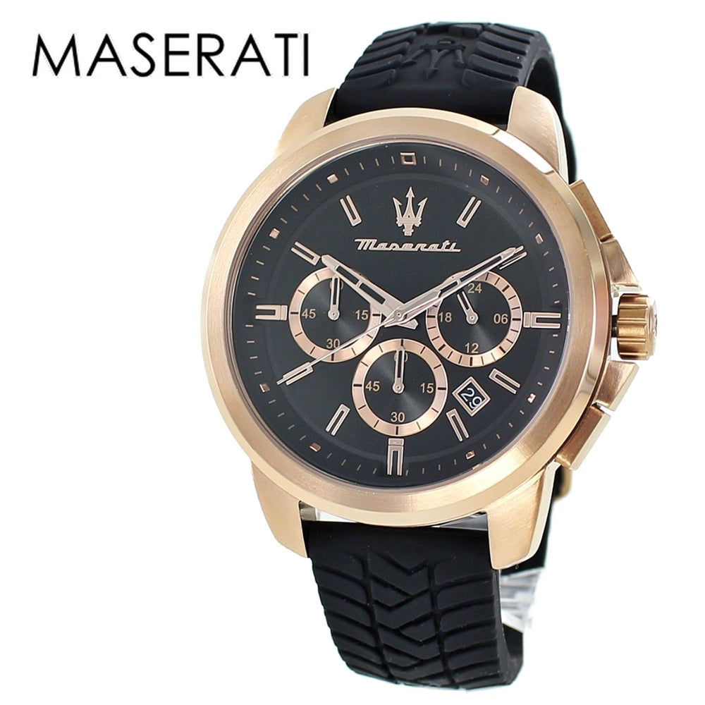 Maserati Successo 44mm Black Rose Gold Dial Black Rubber Strap Watch For Men - R8871621012 Watches Maserati   