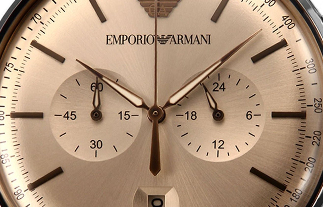 Emporio Armani Aviator Chronograph Beige Dial Silver Stainless Steel Strap Watch For Men - AR11239 Watches Emporio Armani   