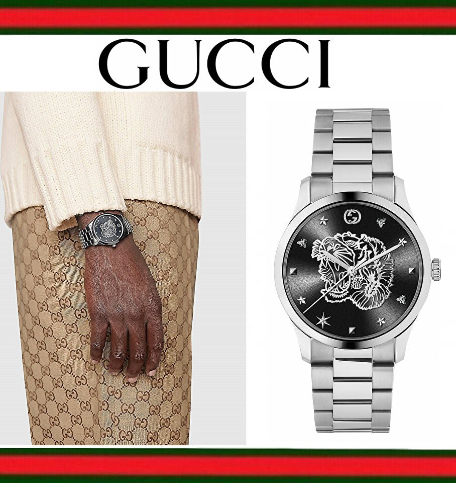 Gucci G Timeless Tiger Black Dial Silver Steel Strap Watch For Women - YA1264125 Watches Gucci   