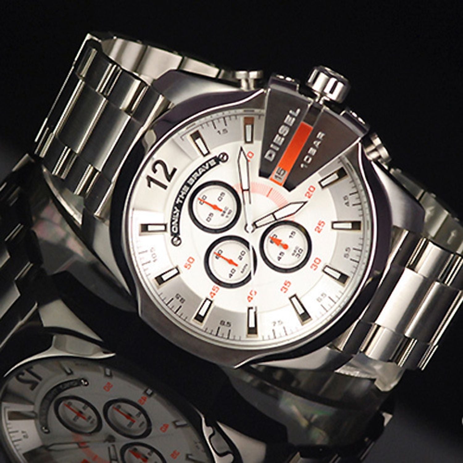 Diesel Mega Chief Quartz Chronograph White Dial Stainless Steel Strap Watch For Men - DZ4328 Watches Diesel   