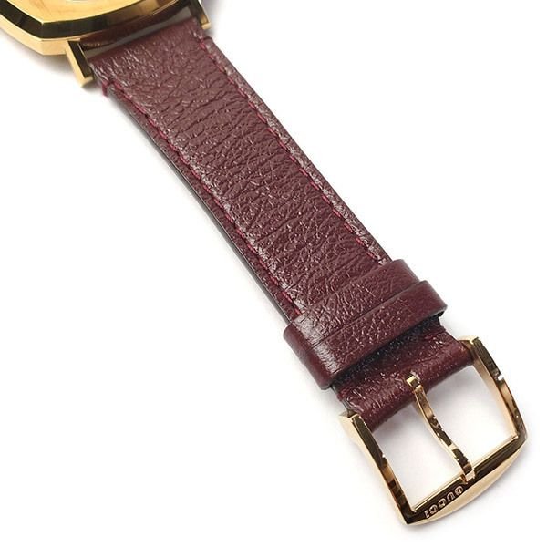 Gucci Grip Yellow Gold Dial Maroon Leather Strap Unisex Watch - YA157411 Watches Gucci   