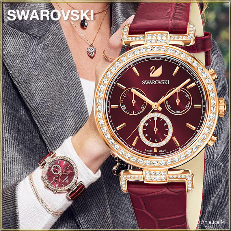 Swarovski Era Journey Red Dial Red Leather Strap Watch for Women - 5416701 Watches Swarovski   