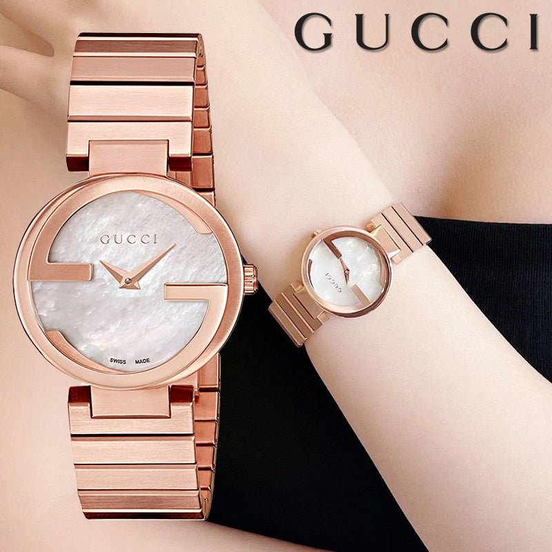 Gucci G Interlocking Mother of Pearl Dial Rose Gold Steel Strap Watch For Women - YA133515 Watches Gucci   