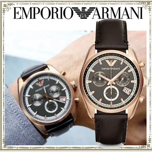 Emporio Armani Chronograph Gray Dial Brown Leather Strap Watch For Men - AR6043 Watches Emporio Armani   