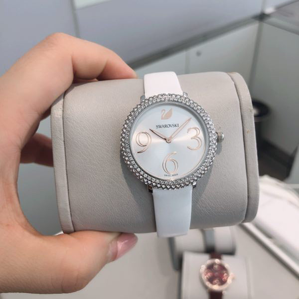 Swarovski Crystal Frost Silver Dial White Leather Strap Watch for Women - 5484070 Watches Swarovski   