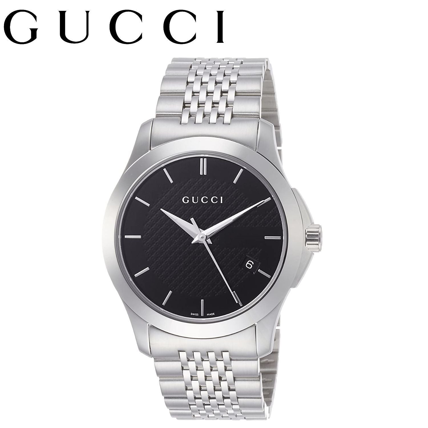 Gucci G Timeless Black Dial Silver Steel Strap Watch For Men - YA126402 Watches Gucci   