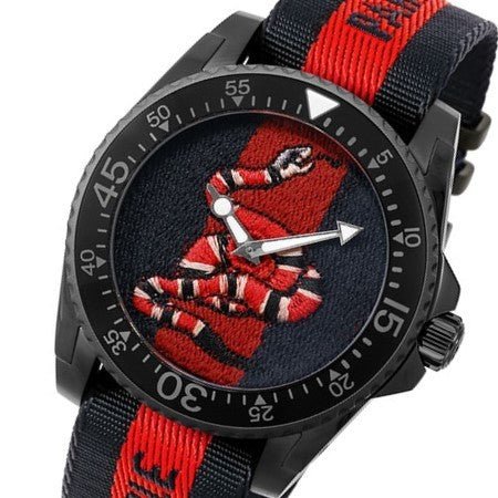 Gucci Dive Blue & Red Dial Blue & Red Nylon Strap Watch For Men - YA136214 Watches Gucci   