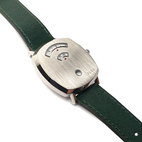 Gucci Grip Silver Dial Green Leather Strap Unisex Watch - YA157412 Watches Gucci   