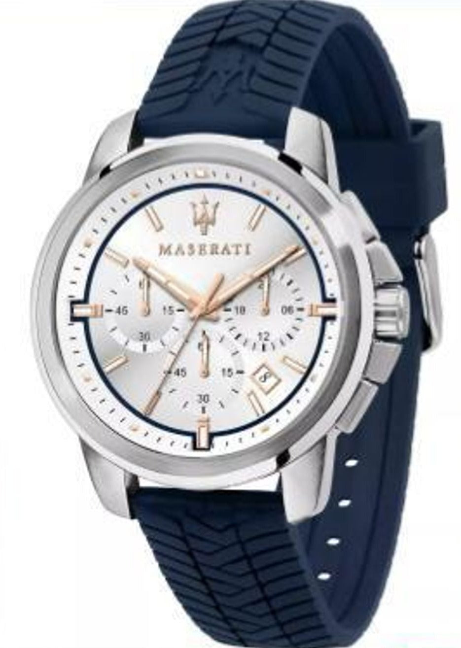 Maserati Successo Chronograph White Dial Blue Rubber Strap Watch For Men - R8871621013 Watches Maserati   