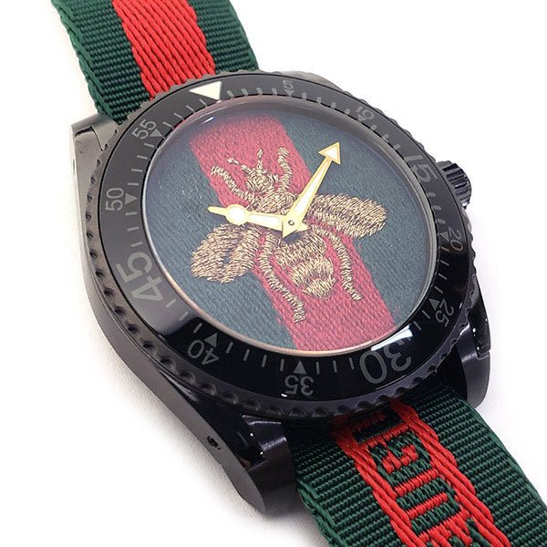 Gucci Dive Green & Red Dial Green & Red Nylon Strap Watch For Men - YA136216 Watches Gucci   