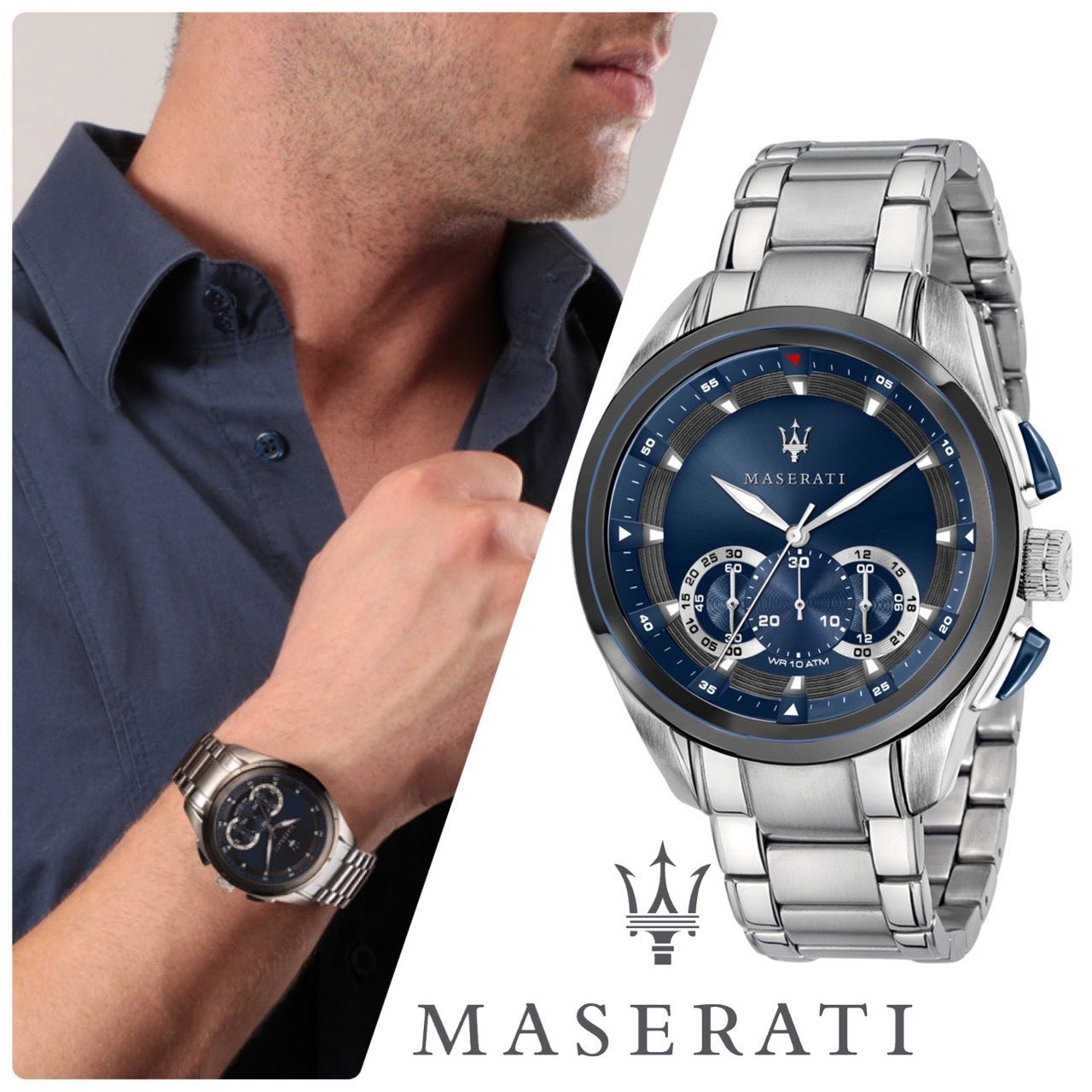 Maserati Traguardo Chronograph 45mm Blue Dial Stainless Steel Watch For Men - R8873612014 Watches Maserati   