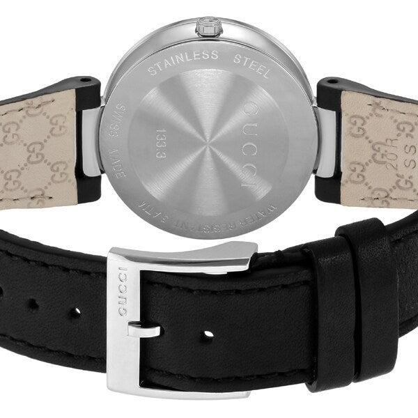 Gucci G Interlocking Black Dial Black Leather Strap Watch For Women - YA133301 Watches Gucci   