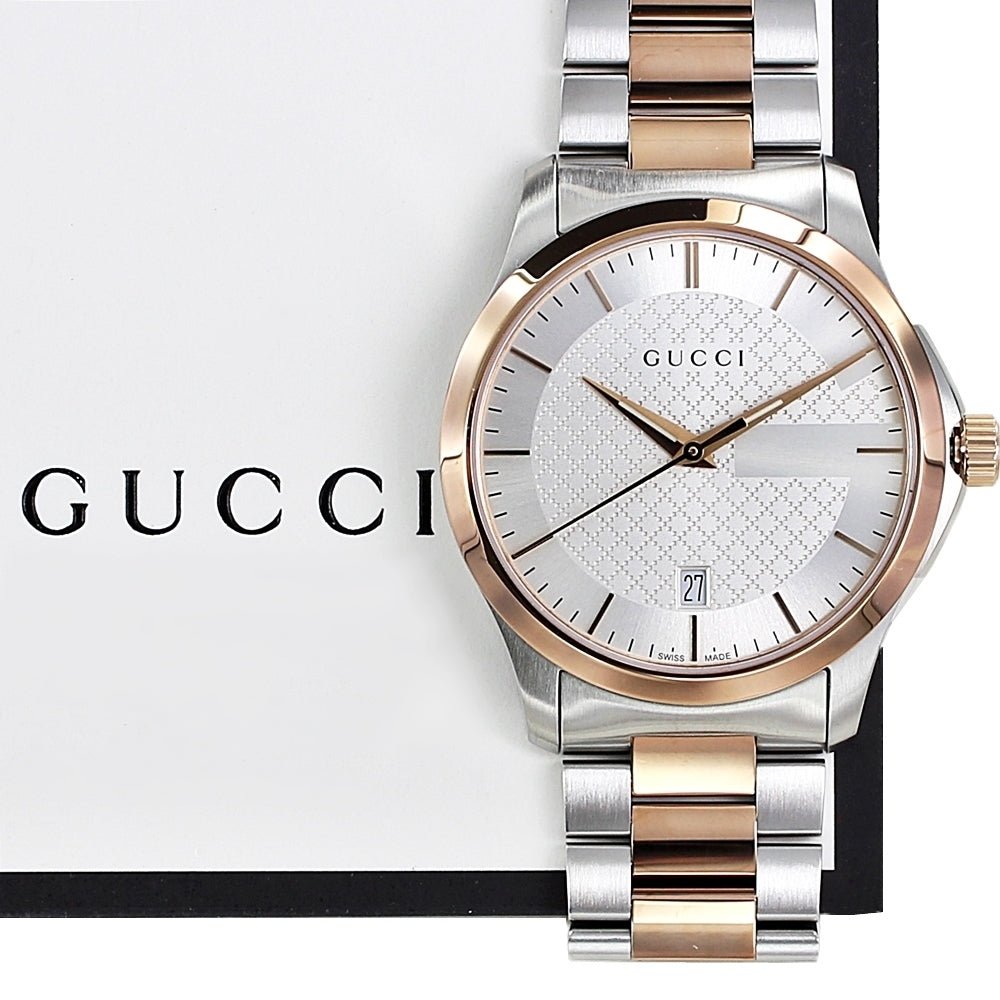 Gucci G Timeless Silver Dial Two Tone Steel Strap Watch For Men - YA126473 Watches Gucci   