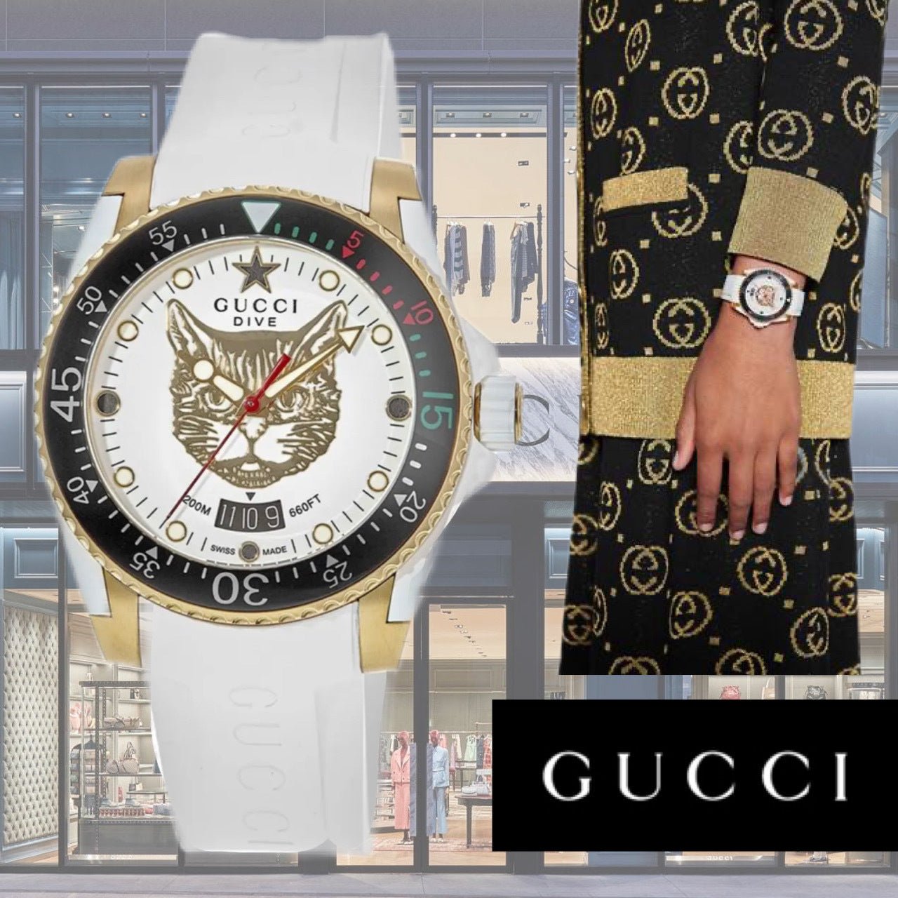 Gucci Dive White Dial White Rubber Strap Unisex Watch - YA136322 Watches Gucci   