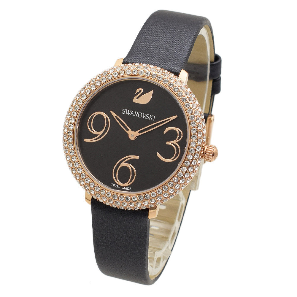 Swarovski Crystal Frost Black Dial Black Leather Strap Watch for Women - 5484058 Watches Swarovski   