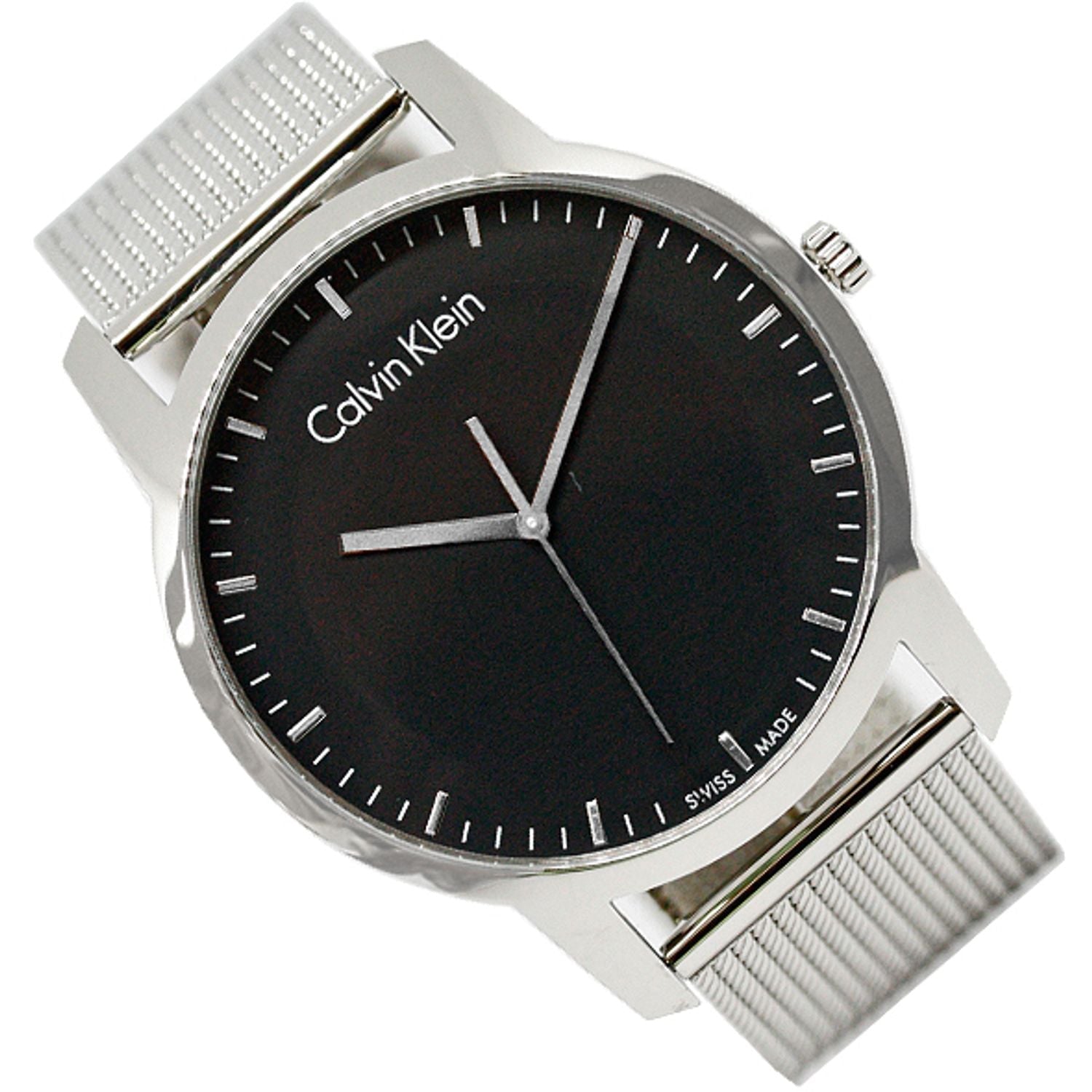 Calvin Klein City Chronograph Black Dial Silver Mesh Bracelet Watch for Men - K2G2G121 Watches Calvin Klein   