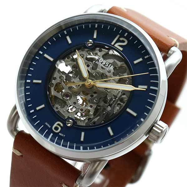 Fossil Commuter Automatic Skeleton Blue Dial Brown Leather Strap Watch for Men - ME3159 Watches Fossil   