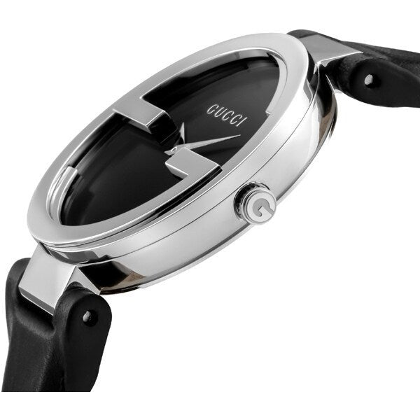 Gucci G Interlocking Black Dial Black Leather Strap Watch For Women - YA133301 Watches Gucci   