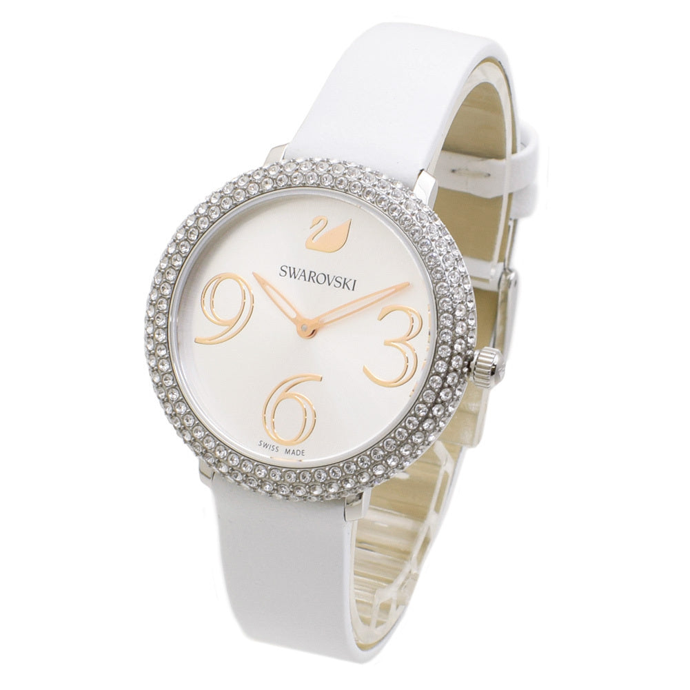 Swarovski Crystal Frost Silver Dial White Leather Strap Watch for Women - 5484070 Watches Swarovski   