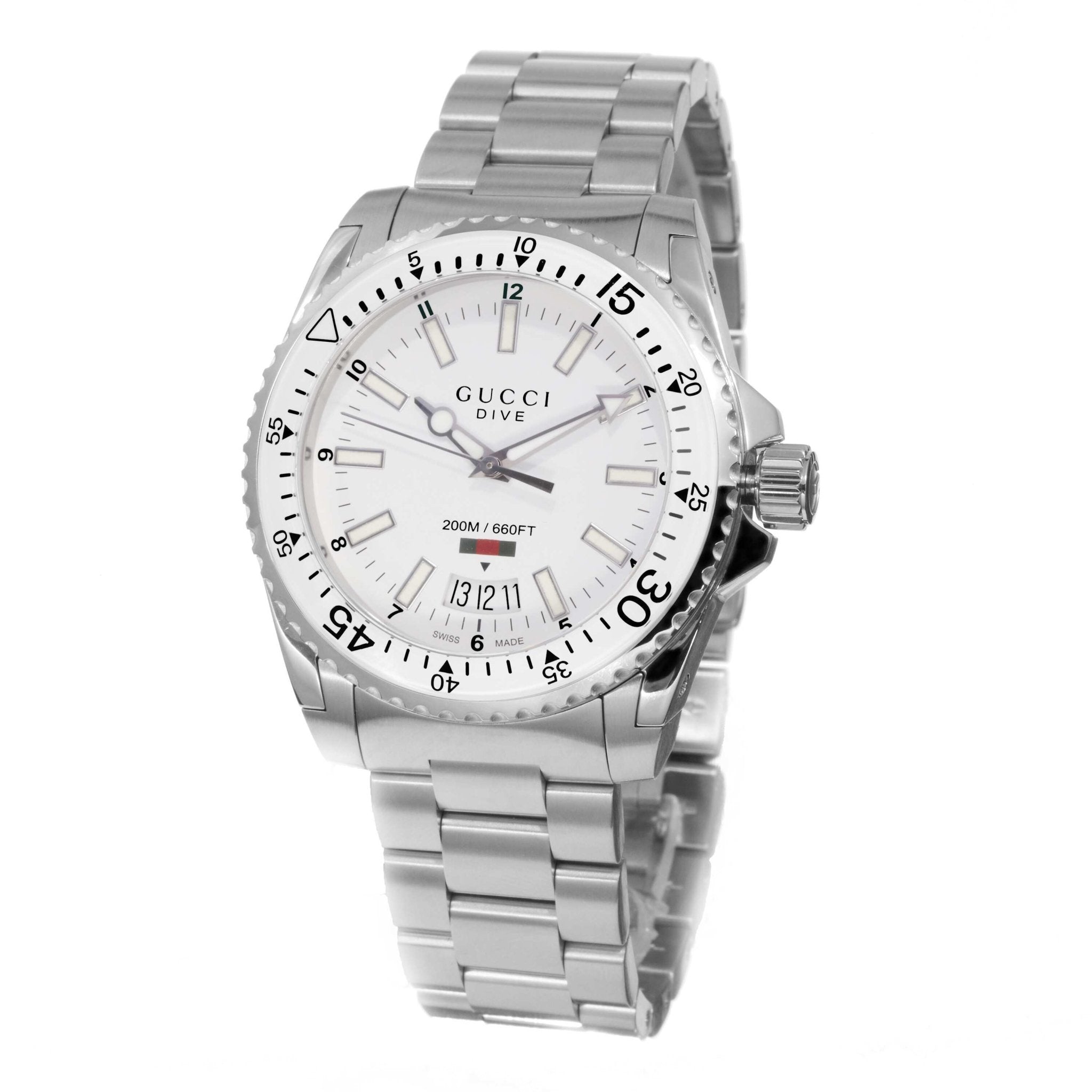 Gucci Dive Quartz White Dial Silver Steel Strap Watch for Men  - YA136302 Watches Gucci   