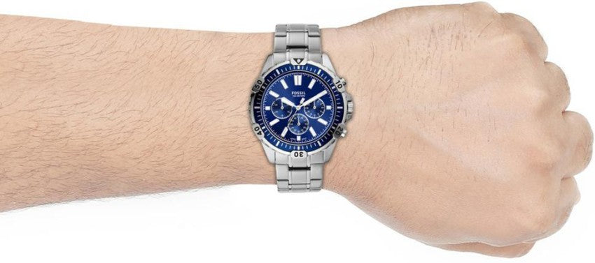 Fossil Garrett Chronograph Blue Dial Silver Steel Strap Watch for Men - FS5623 Watches Fossil   