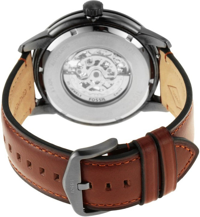 Fossil Townsman Automatic Skeleton Black Dial Brown Leather Strap Watch for Men - ME3181 Watches Fossil   