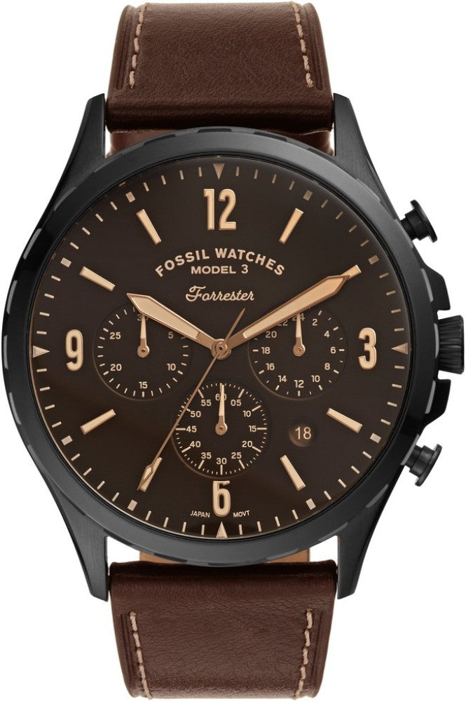 Fossil Forrester Chronograph Black Dial Brown Leather Strap Watch for Men - FS5608 Watches Fossil   