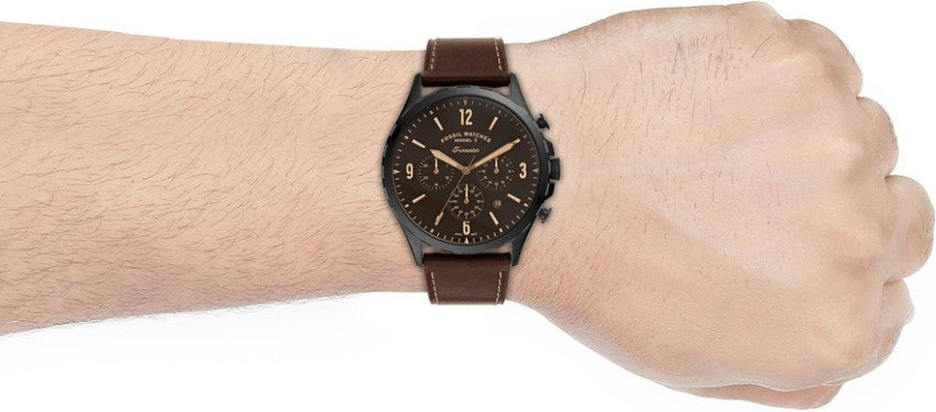 Fossil Forrester Chronograph Black Dial Brown Leather Strap Watch for Men - FS5608 Watches Fossil   