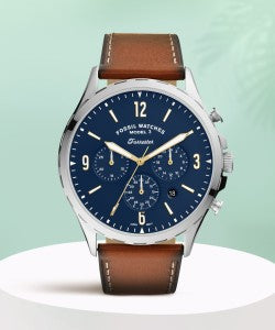 Fossil Forrester Chronograph Blue Dial Brown Leather Strap Watch for Men -  S5607 Watches Fossil   