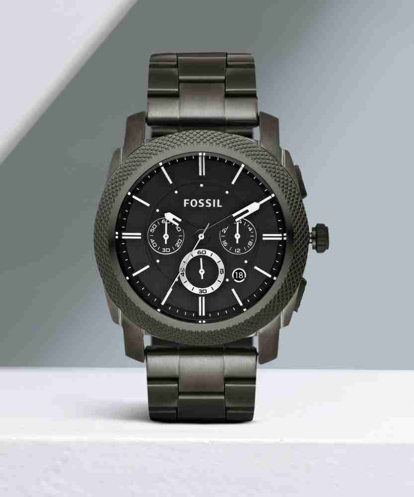 Fossil Machine Chronograph Black Dial Black Steel Strap Watch for Men - FS4662 Watches Fossil   