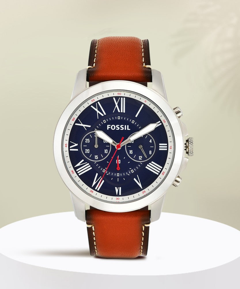 Fossil Grant Chronograph Blue Dial Brown Leather Strap Watch for Men - FS5210 Watches Fossil   