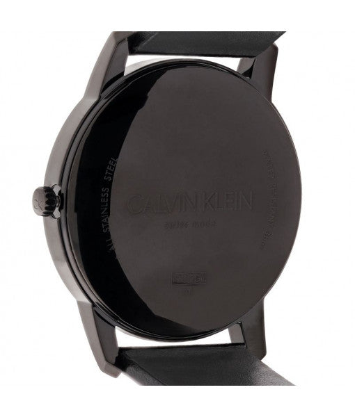 Calvin Klein City Quartz Black Dial Black Leather Strap Watch for Men - K2G2G4C1 Watches Calvin Klein   