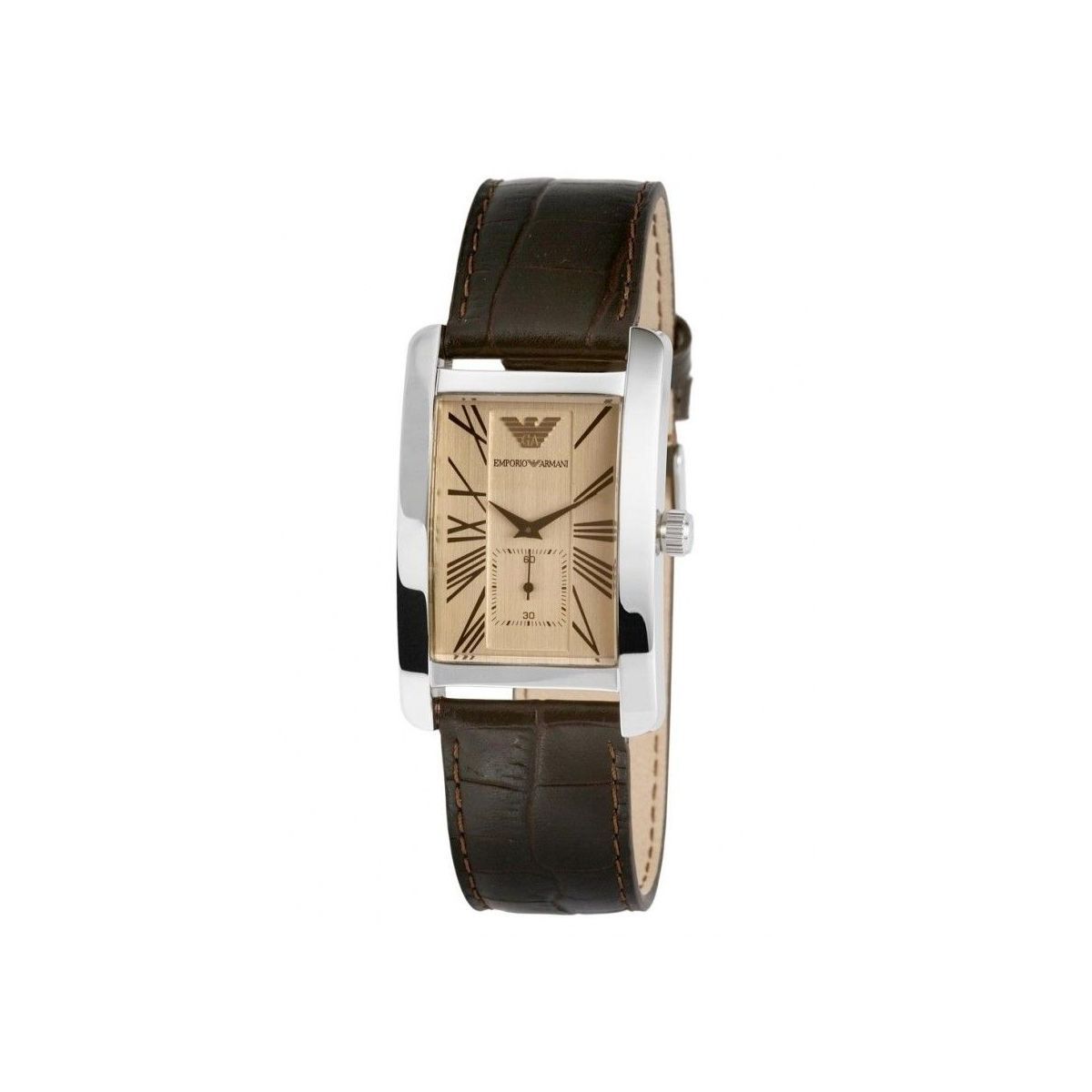 Emporio Armani Classic Beige Dial Brown Leather Strap Watch For Men - AR0154 Watches Emporio Armani   