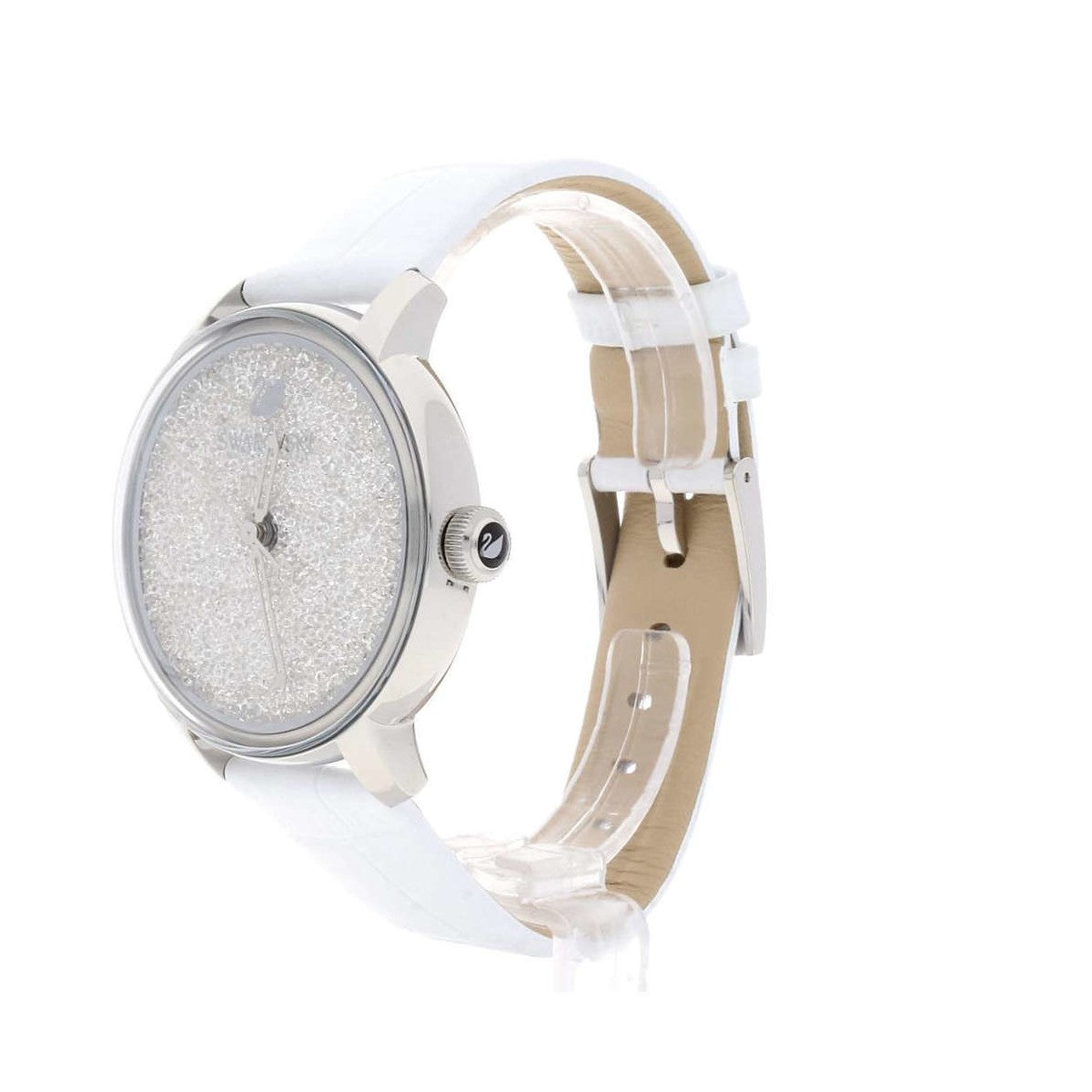 Swarovski Crystalline Hours Silver Dial White Leather Strap Watch for Women - 5295383 Watches Swarovski   