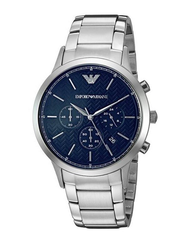 Emporio Armani Renato Chronograph Blue Dial Silver Stainless Steel Watch For Men - AR2486 Watches Emporio Armani   