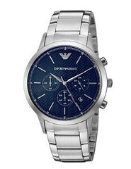 Emporio Armani Renato Chronograph Blue Dial Silver Stainless Steel Watch For Men - AR2486 Watches Emporio Armani   