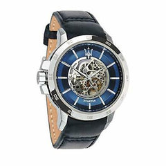 Maserati Ingegno Automatic Blue Skeleton Dial Black Leather Strap Watch For Men - R8821119004 Watches Maserati   