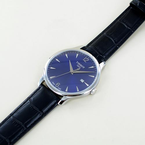Tissot T Classic Tradition Blue Dial Black Leather Strap Watch For Men - T063.610.16.047.00 Watches Tissot   
