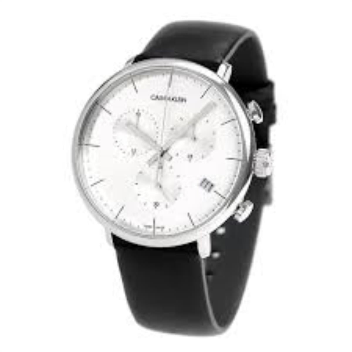 Calvin Klein High Noon Chronograph White Dial Black Leather Strap Watch for Men - K8M271C6 Watches Calvin Klein   