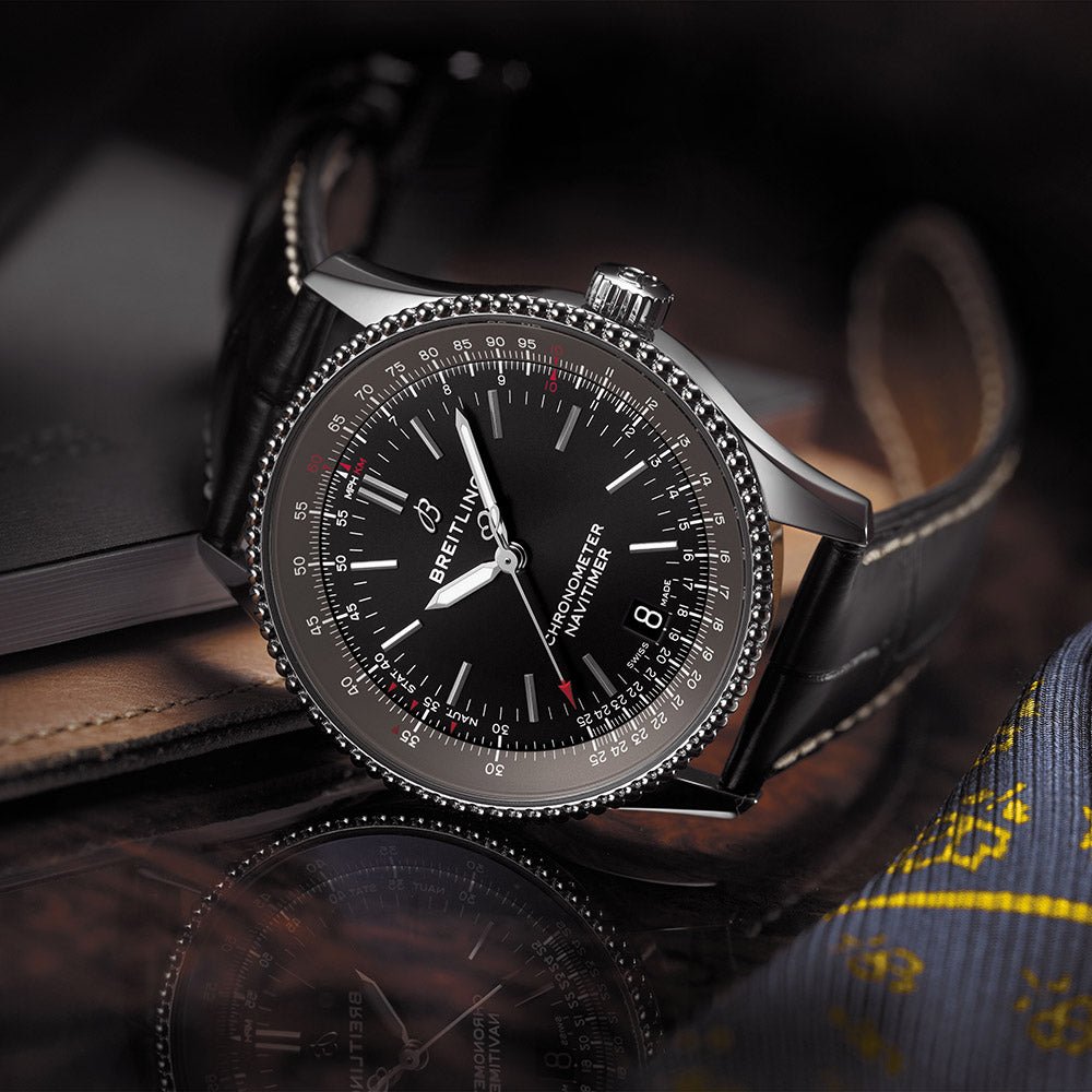 Breitling Automatic 41mm Black Dial Black Leather Strap Watch for Men - A17326241B1P1 Watches Breitling   
