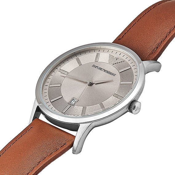 Emporio Armani Renato Silver Dial Brown LeatherStrap Watch For Men - AR2463 Watches Emporio Armani   