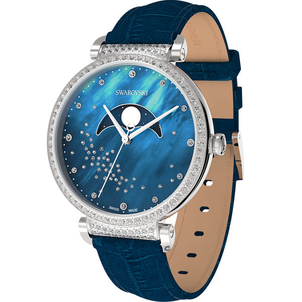 Swarovski Passage Moon Phase Blue Dial Blue Leather Strap Watch for Women - 5613320 Watches Swarovski   