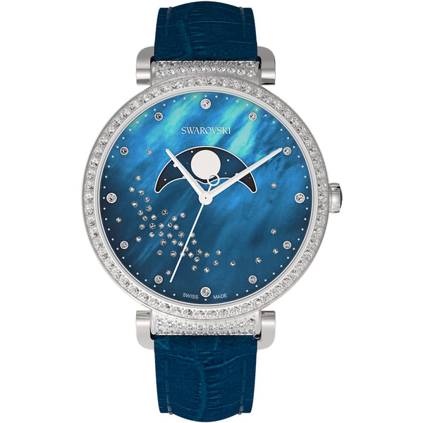 Swarovski Passage Moon Phase Blue Dial Blue Leather Strap Watch for Women - 5613320 Watches Swarovski   