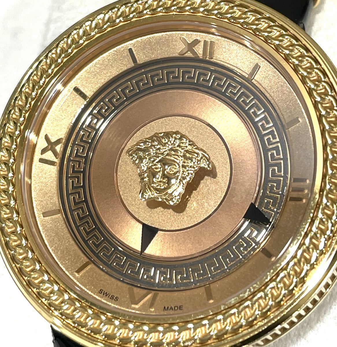 Versace V Metal Icon Gold Dial Black & Gold Strap Watch for Women - VLC030014 Watches Versace   