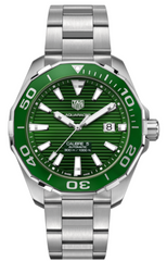 Tag Heuer Aquaracer Calibre 5 Green Dial Silver Steel Strap Watch for Men - WAY201S.BA0927 Watches Tag Heuer   