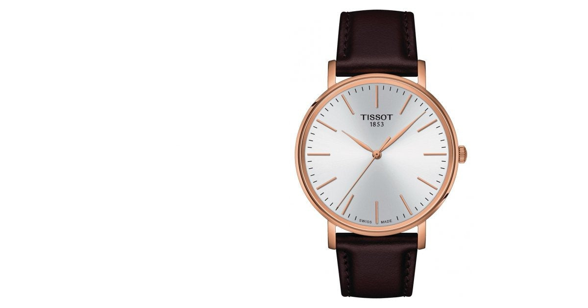 Tissot Everytime Gent Silver Dial Brown Leather Strap Watch for Men - T143.410.36.011.00 Watches Tissot   