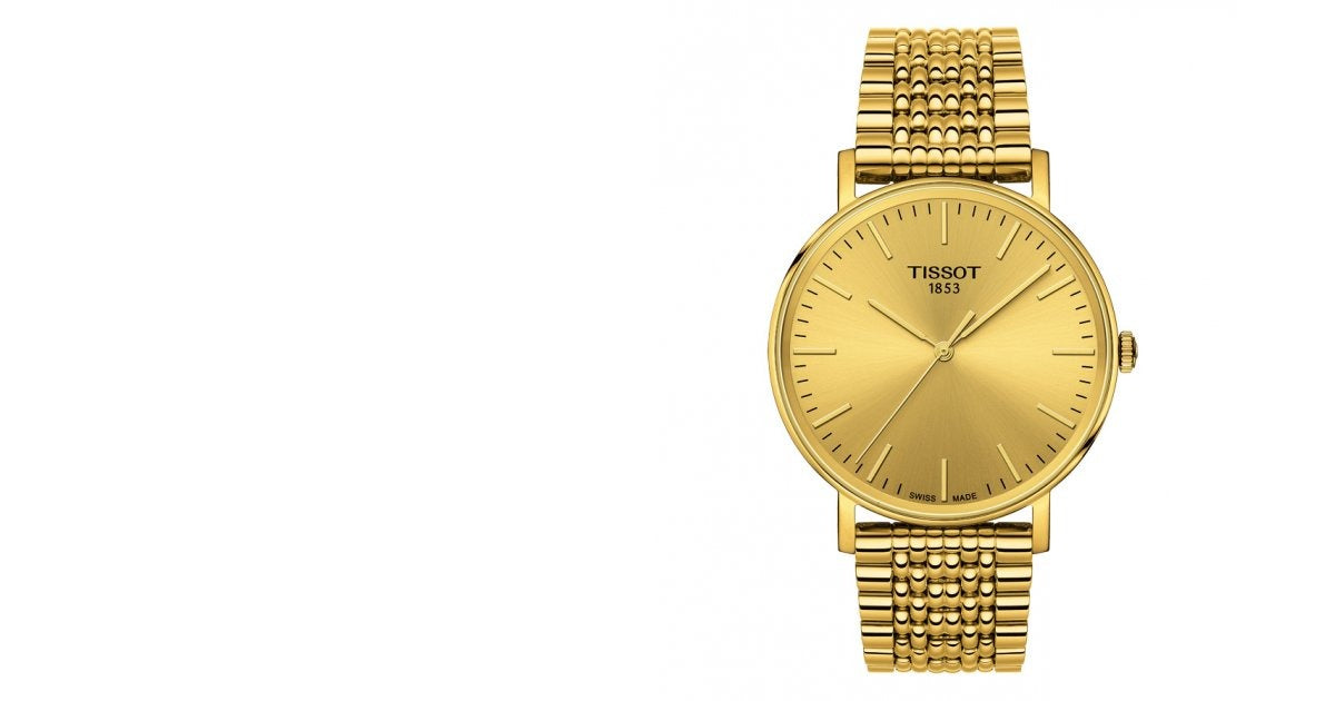 Tissot Everytime Lady Gold Dial Gold Plated Mesh Bracelet Watch for Women - T143.210.33.021.00 Watches Tissot   