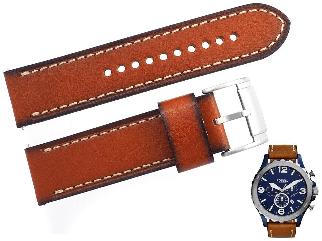 Fossil Nate Chronograph Navy Blue Dial Brown Leather Strap Watch for Men - JR1504 Watches Fossil   