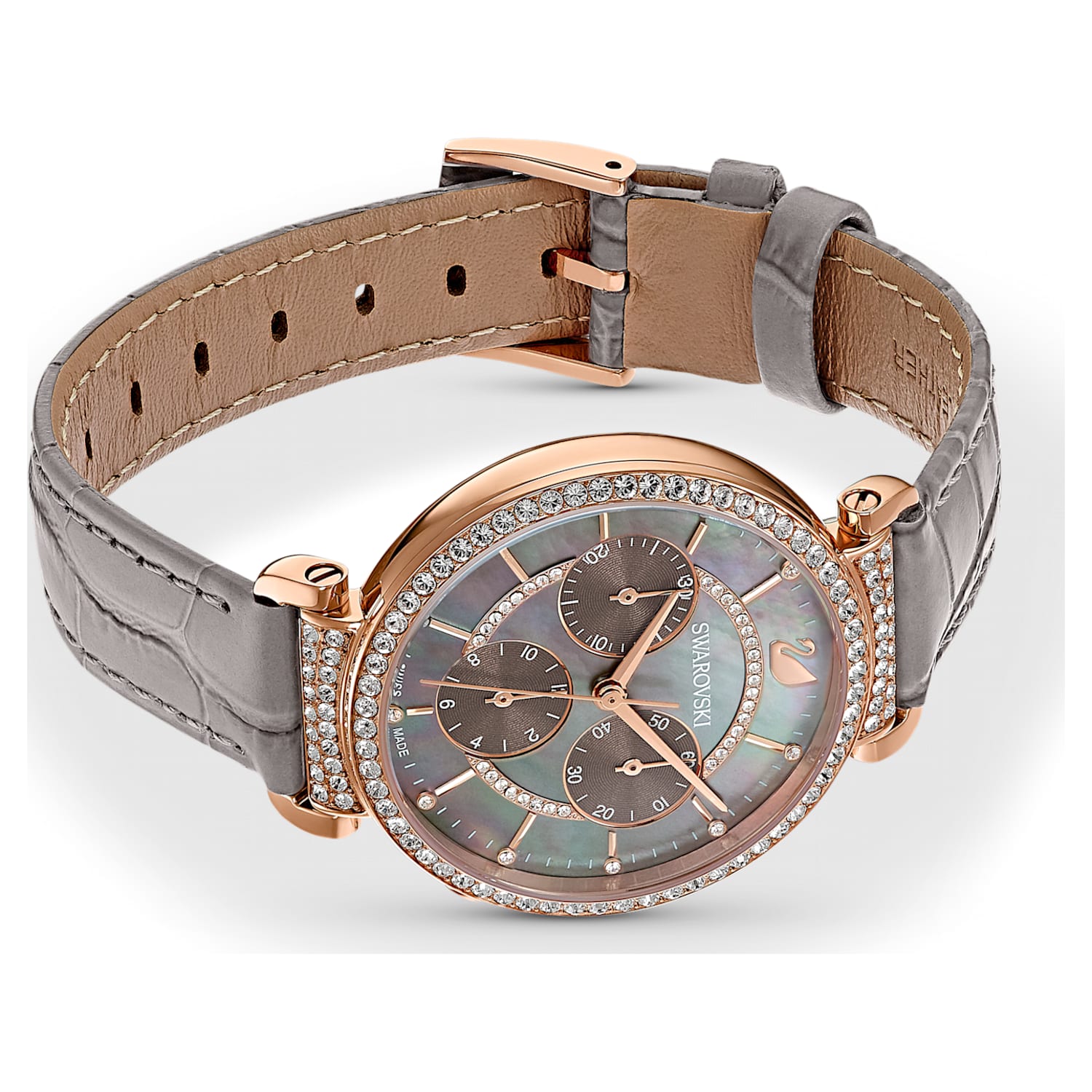 Swarovski Passage Chrono Grey Dial Grey Leather Strap Watch for Women - 5580348 Watches Swarovski   